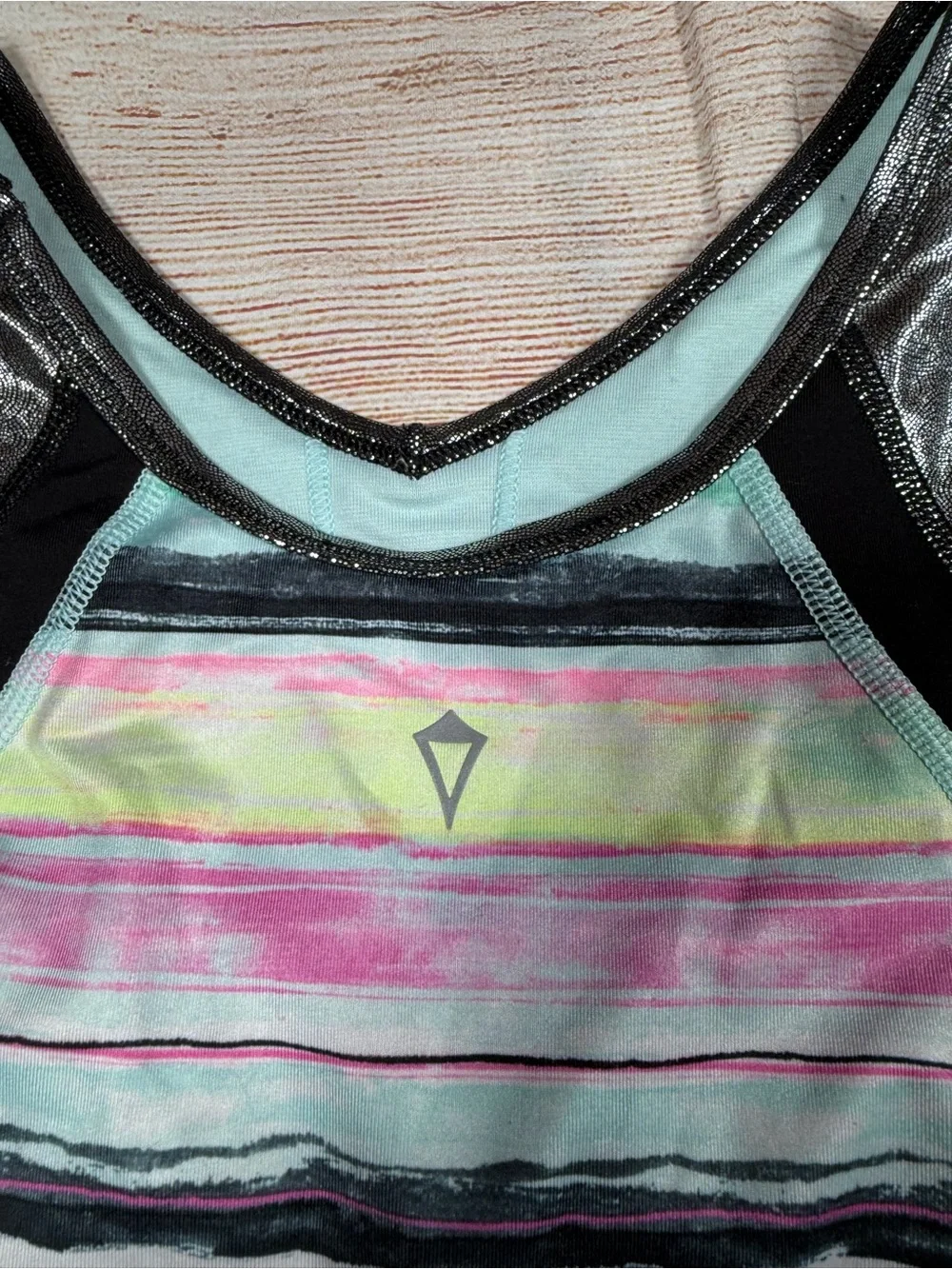 Ivivva Mint Teal Striped Dance Leotard with Black Shiny Accents